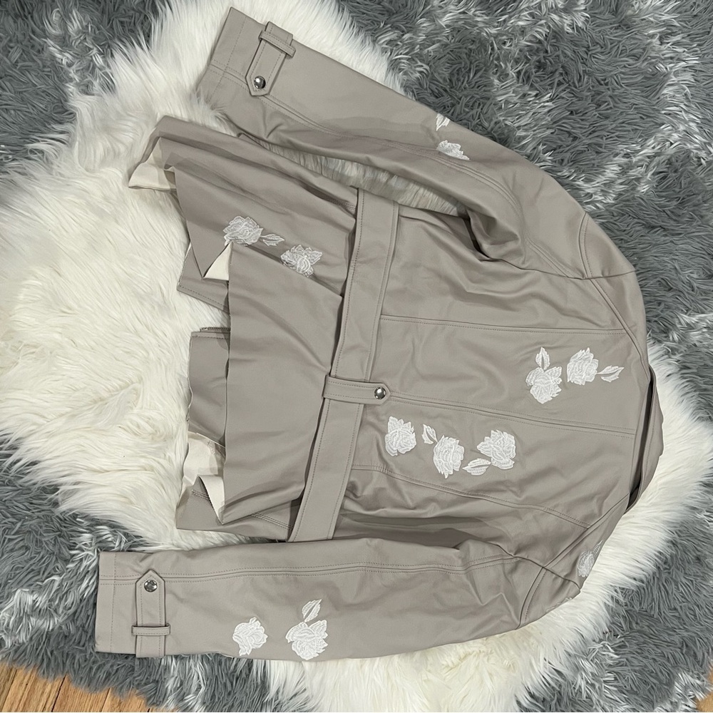 INC International Concepts Beige Floral Faux Leather Jacket - Picture 10 of 15